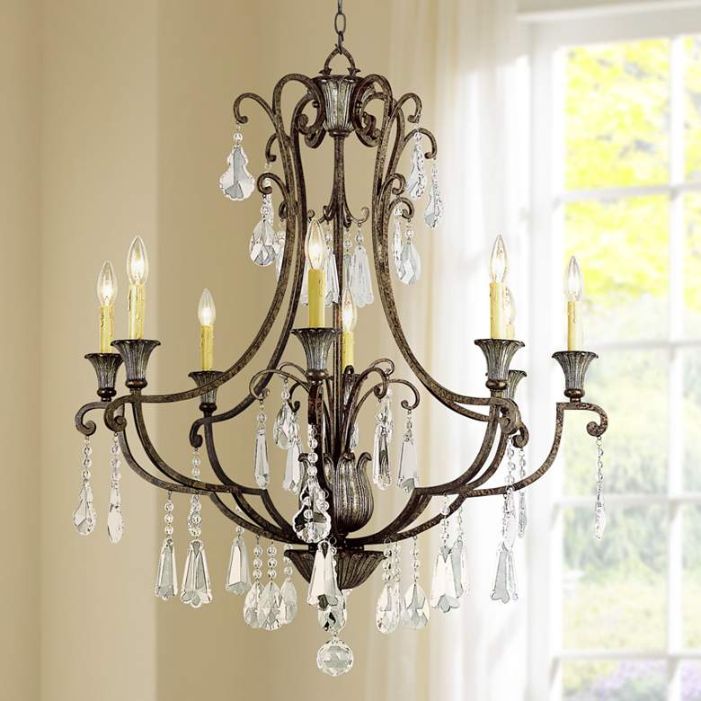 Image 1 Bonne 34" Wide Antique Bronze Metal 8-Light Chandelier