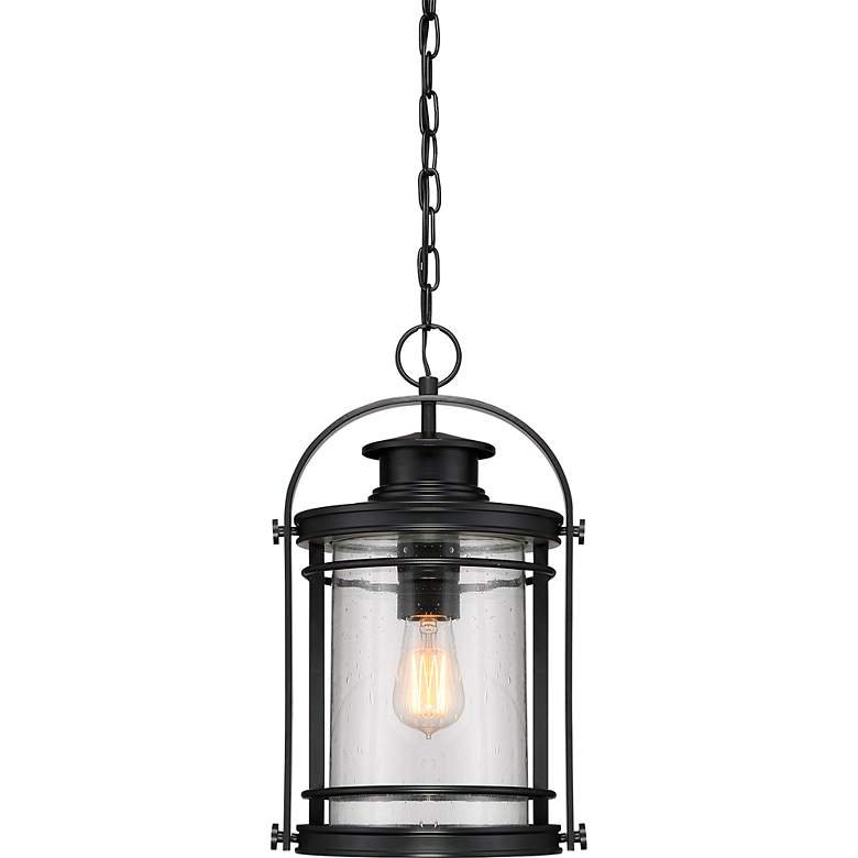 Image 2 Booker 17.8 inch High Black and Seeded Glass Outdoor Hanging Lantern