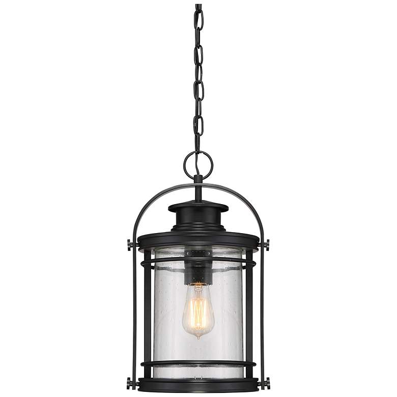 Image 2 Booker 17.8" High Black and Seeded Glass Outdoor Hanging Lantern