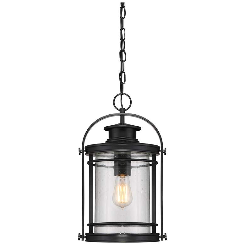 Image 2 Booker 17.8 inch High Black and Seeded Glass Outdoor Hanging Lantern