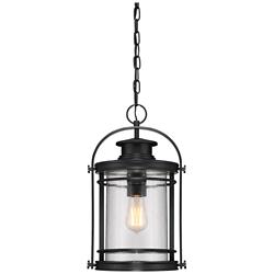 Booker 17.8" High Black and Seeded Glass Outdoor Hanging Lantern