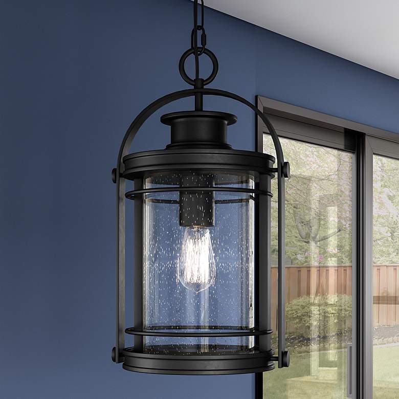 Image 1 Booker 17.8" High Black and Seeded Glass Outdoor Hanging Lantern