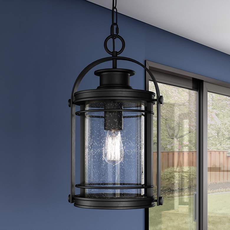 Image 1 Booker 17.8 inch High Black and Seeded Glass Outdoor Hanging Lantern