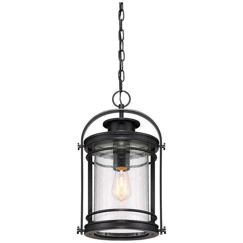 Image 3 Booker 17.8" High Black and Seeded Glass Outdoor Hanging Lantern more views