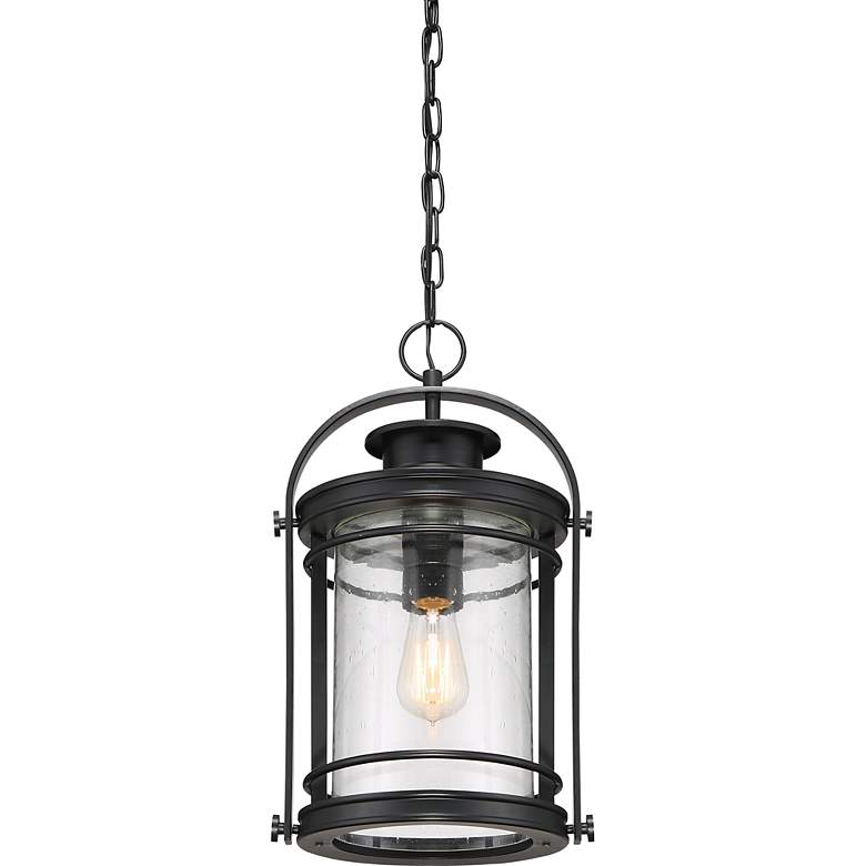 Image 3 Booker 17.8" High Black and Seeded Glass Outdoor Hanging Lantern more views