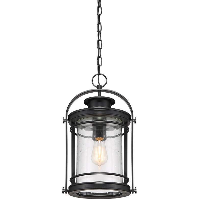 Image 3 Booker 17.8 inch High Black and Seeded Glass Outdoor Hanging Lantern more views