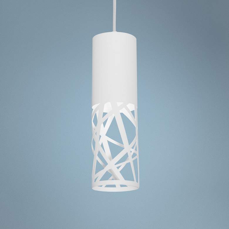 Image 1 Boon 3 1/2" Wide White Cut Metal Cylinder LED Mini Pendant