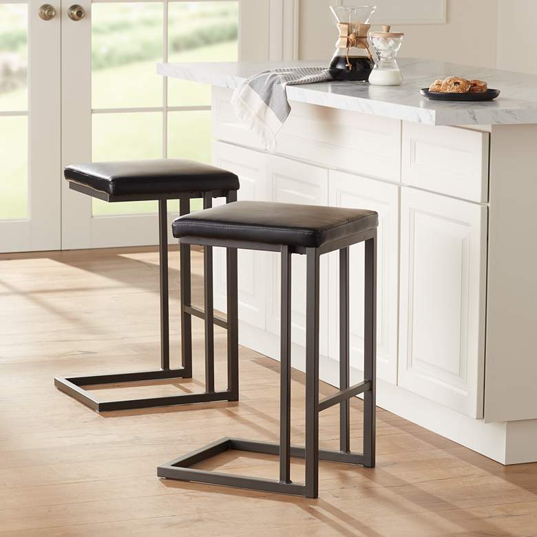 Image 1 Boone 26 inch Black Faux Leather Counter Stool Set of 2