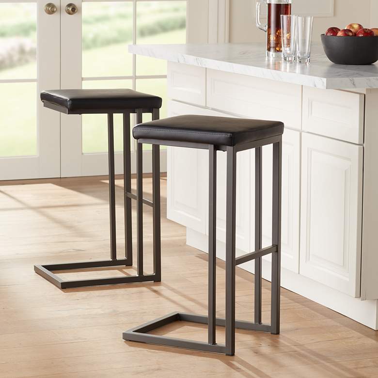 Image 1 Boone 30 inch Black Faux Leather Bar Stool Set of 2