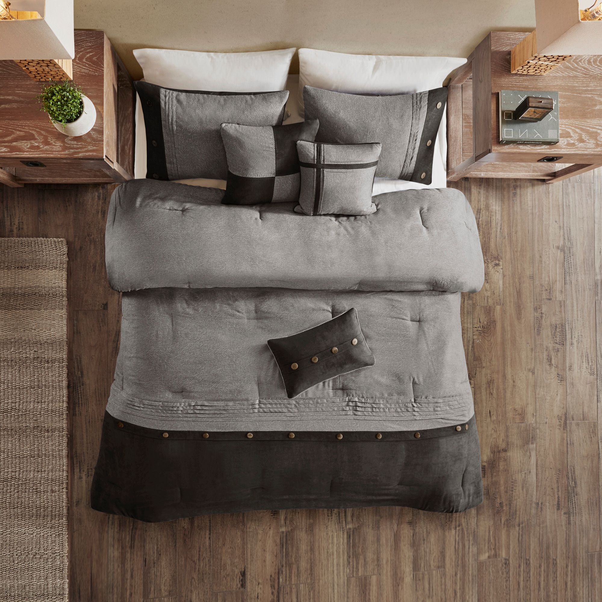 Thumbnail3 of Boone Gray Cal King 7-Piece Comforter Set more views