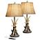 Boone Western Rustic Antler USB Table Lamps Set of 2