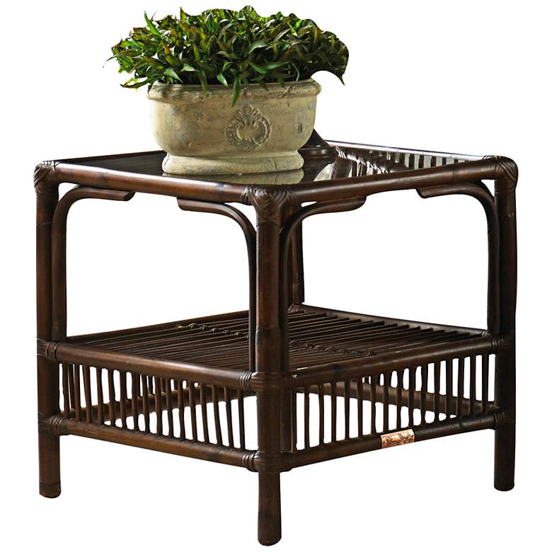 Image 1 Bora Bora 20" Square Glass-Top Tropical Rattan End Table