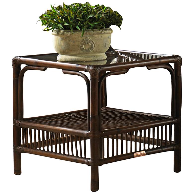 Image 1 Bora Bora 20 inch Square Glass-Top Tropical Rattan End Table