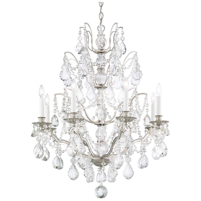Image 1 Bordeaux 32"H x 28"W 8-Light Crystal Chandelier in Antique Silver