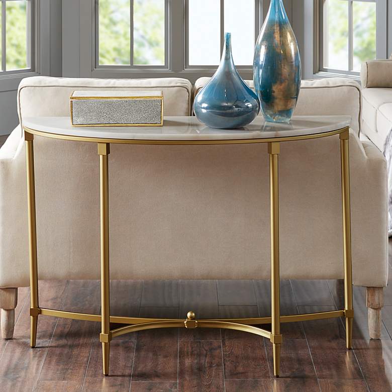 Image 2 Bordeaux 42 1/2 inch Wide Gold and White Marble Console Table