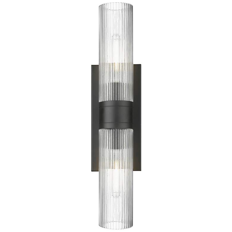 Image 1 Boreas 18" High Black 2-Light Sconce w/ Striped Clear Glass