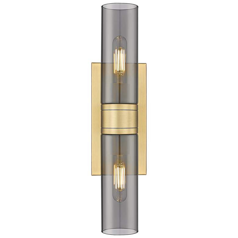 Image 1 Boreas 18" High Brushed Brass 2-Light Sconce w/ Smoke Glass