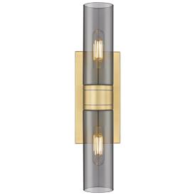 Boreas 18" High Brushed Brass 2-Light Sconce w/ Smoke Glass Boreas 18" High Brushed Brass 2-Light Sconce w/ Smoke Glass
