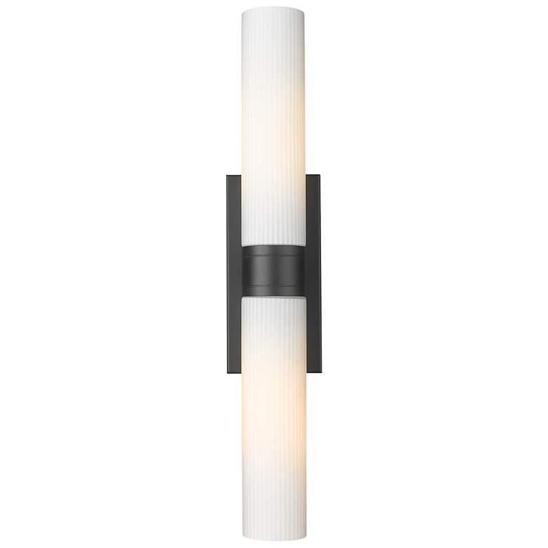 Image 1 Boreas 24"H Matte Black and Striped White Glass 2-Light Sconce