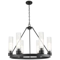 Boreas 29"W 6 Light Black Chandelier With 11" Striped Clear Shade