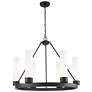 Boreas 29"W 6 Light Black Chandelier With 11" Striped White Shade