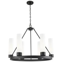 Boreas 29"W 6 Light Black Chandelier With 11" Striped White Shade