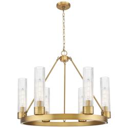 Boreas 29"W 6 Light Brass Chandelier w/ 11" Striped Clear Shade