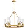 Boreas 29"W 6 Light Brushed Brass Chandelier w/ 8" Striped Clear Shade