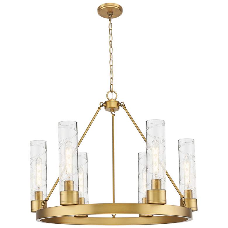 Image 1 Boreas 29"W 6 Light Brushed Brass Chandelier With 11" Deco Swirl Shade