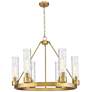 Boreas 29"W 6 Light Brushed Brass Chandelier With 11" Deco Swirl Shade