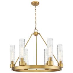 Boreas 29"W 6 Light Brushed Brass Chandelier With 11" Deco Swirl Shade