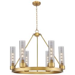 Boreas 29"W 6 Light Brushed Brass Chandelier With 11" Smoke Shade
