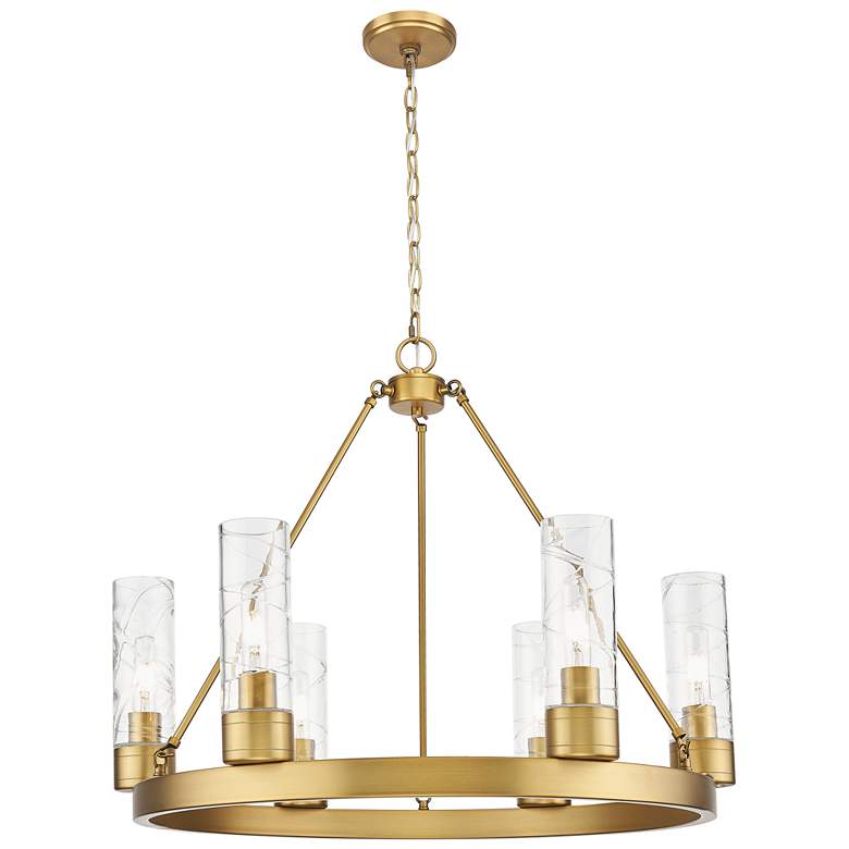 Image 1 Boreas 29"W 6 Light Brushed Brass Chandelier With 8" Deco Swirl Shade