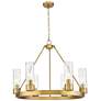 Boreas 29"W 6 Light Brushed Brass Chandelier With 8" Deco Swirl Shade