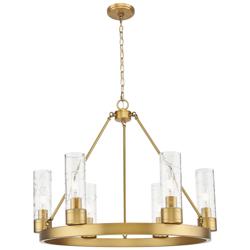 Boreas 29"W 6 Light Brushed Brass Chandelier With 8" Deco Swirl Shade
