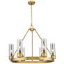 Boreas 29"W 6 Light Brushed Brass Chandelier With 8" Light Smoke Shade