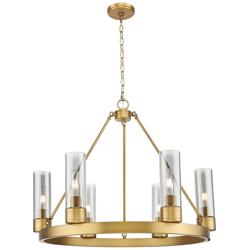 Boreas 29"W 6 Light Brushed Brass Chandelier With 8" Light Smoke Shade
