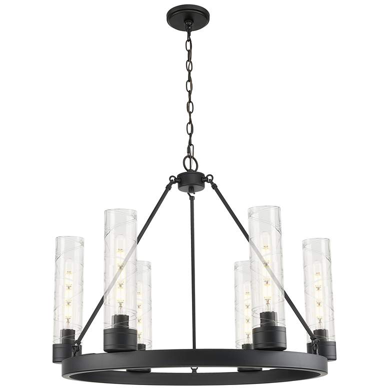 Image 1 Boreas 29"W 6 Light Matte Black Chandelier With 11" Deco Swirl Shade