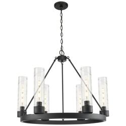 Boreas 29"W 6 Light Matte Black Chandelier With 11" Deco Swirl Shade