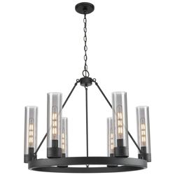 Boreas 29"W 6 Light Matte Black Chandelier With 11" Light Smoke Shade