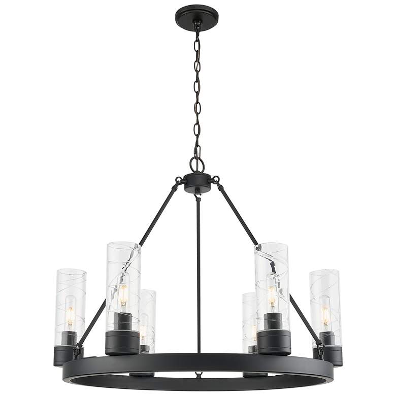 Image 1 Boreas 29"W 6 Light Matte Black Chandelier With 8" Deco Swirl Shade