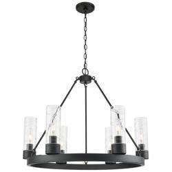 Boreas 29"W 6 Light Matte Black Chandelier With 8" Deco Swirl Shade