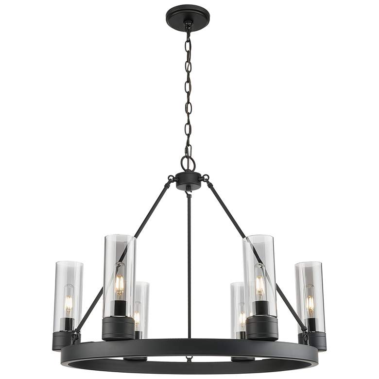 Image 1 Boreas 29"W 6 Light Matte Black Chandelier With 8" Light Smoke Shade