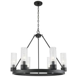 Boreas 29"W 6 Light Matte Black Chandelier With 8" Striped Clear Shade