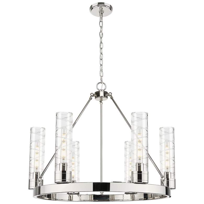 Image 1 Boreas 29"W 6 Light Nickel Chandelier With 11" Deco Swirl Shade