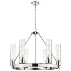 Boreas 29"W 6 Light Nickel Chandelier With 11" Deco Swirl Shade