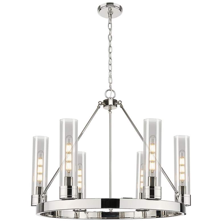 Image 1 Boreas 29"W 6 Light Nickel Chandelier With 11" Smoke Shade