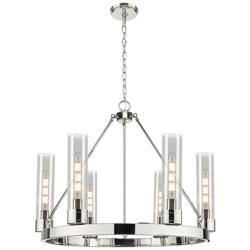 Boreas 29"W 6 Light Nickel Chandelier With 11" Smoke Shade