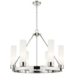 Boreas 29"W 6 Light Nickel Chandelier With 11" Striped White Shade