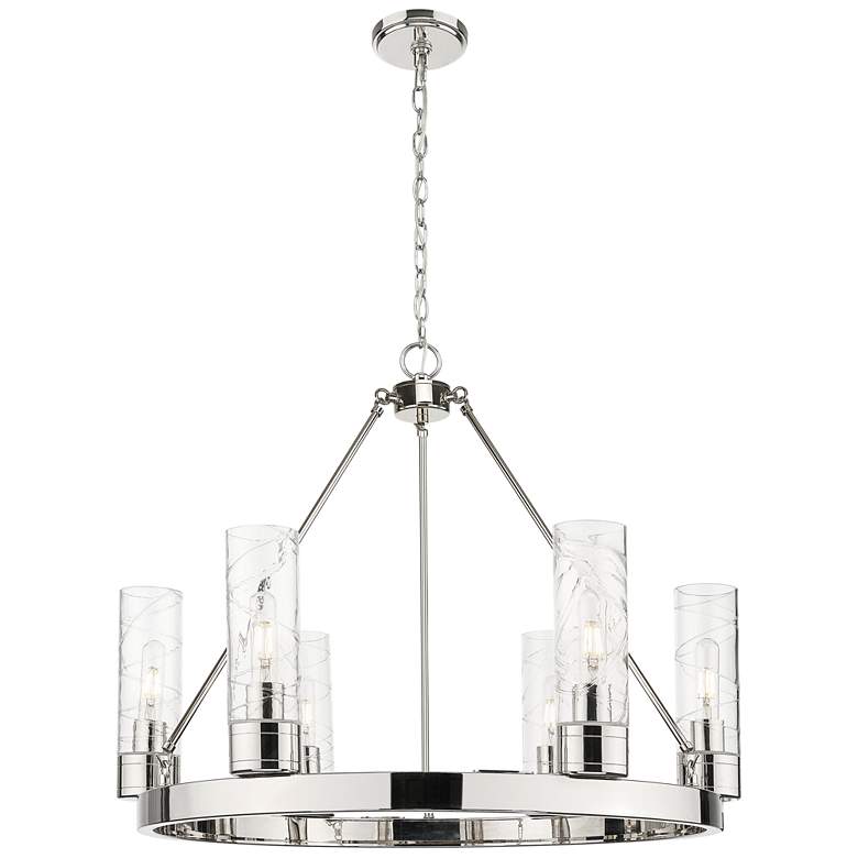 Image 1 Boreas 29"W 6 Light Nickel Chandelier With 8" Deco Swirl Shade